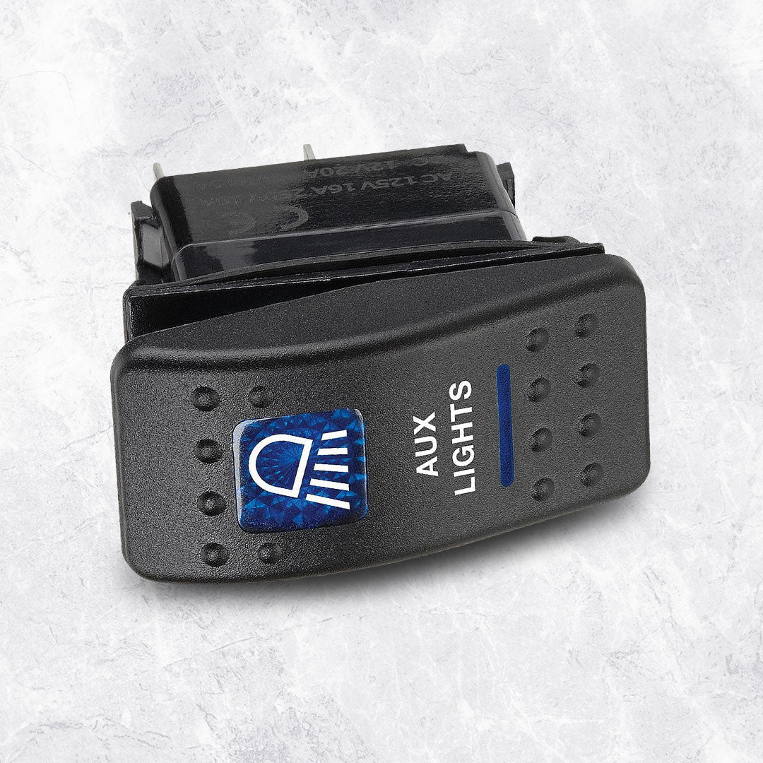 Narva 63144BL | Switch Off/On SPDT | Sealed Rocker  12V Blue Illuminated Aux Lights Symbol (Contacts Rated 20A @ 12V)