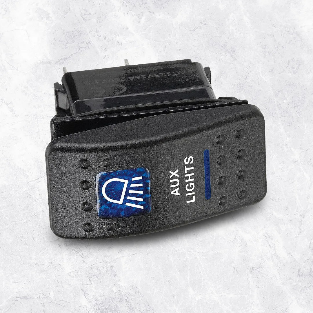 Narva 63144BL | Switch Off/On SPDT | Sealed Rocker  12V Blue Illuminated Aux Lights Symbol (Contacts Rated 20A @ 12V)