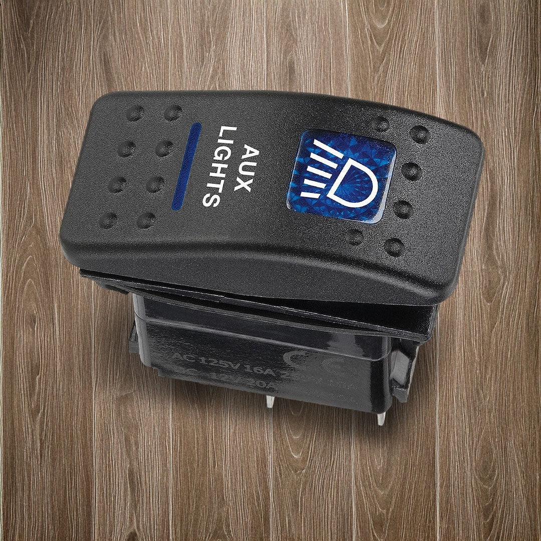 Narva 63144BL | Switch Off/On SPDT | Sealed Rocker  12V Blue Illuminated Aux Lights Symbol (Contacts Rated 20A @ 12V)