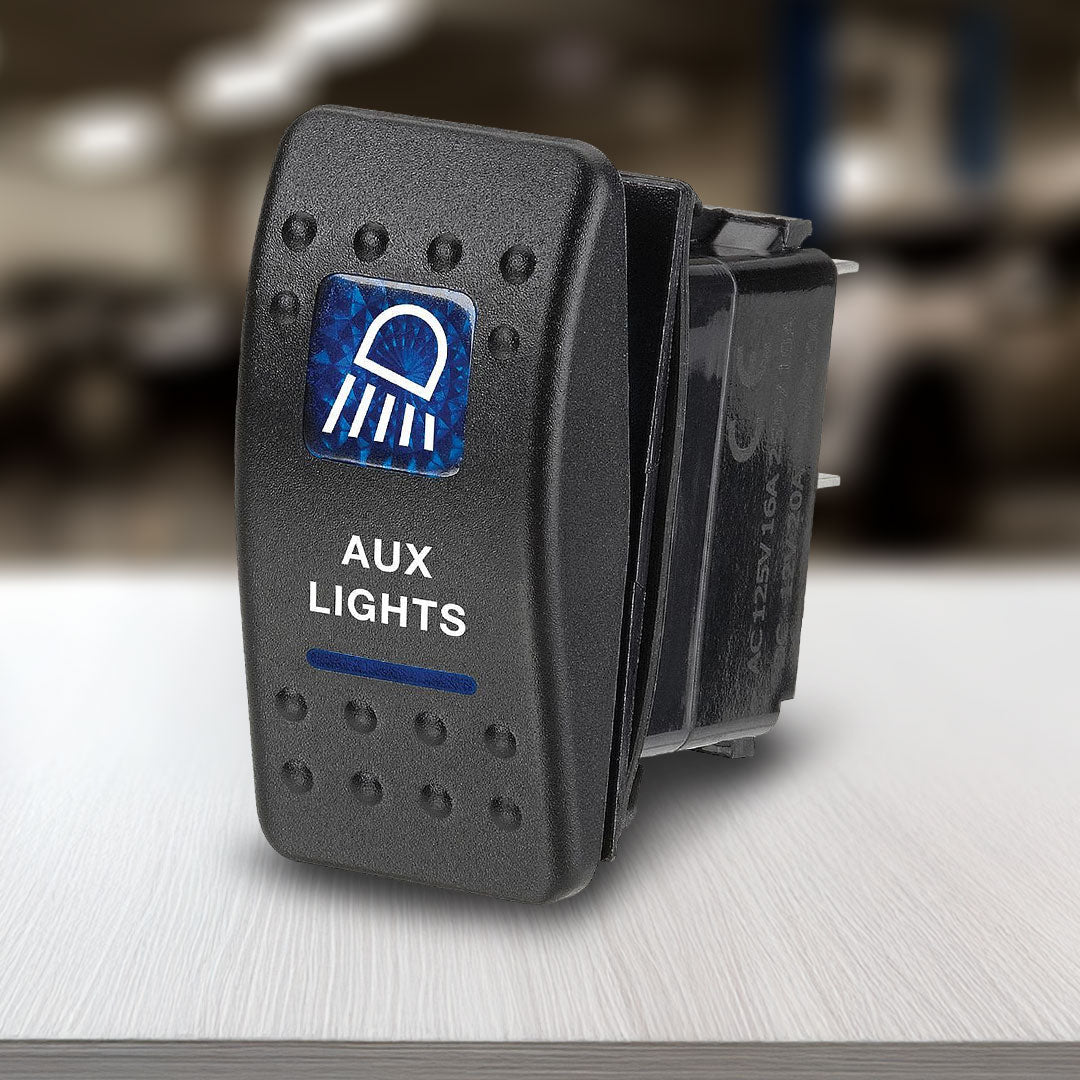 Narva 63144BL | Switch Off/On SPDT | Sealed Rocker  12V Blue Illuminated Aux Lights Symbol (Contacts Rated 20A @ 12V)