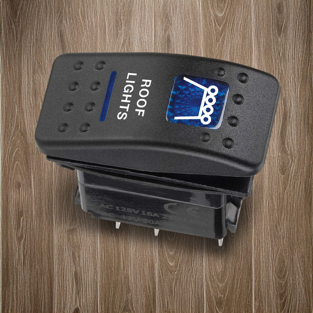 Narva 63146BL | Switch Off/On SPDT | Sealed Rocker 12V Blue Illuminated Roof Lights Symbol (Contacts Rated 20A @ 12V)
