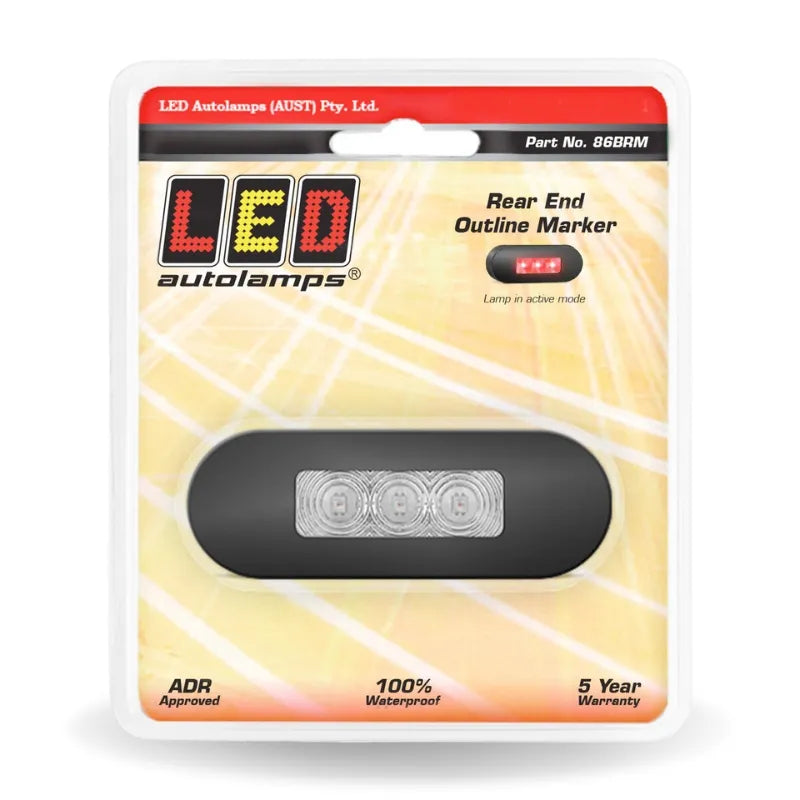 LED Autolamps 86BRM 12/24V Rear End Outline Marker Lamp Clear Lens Coloured LEDs Black Steel Bezel Blister Pack