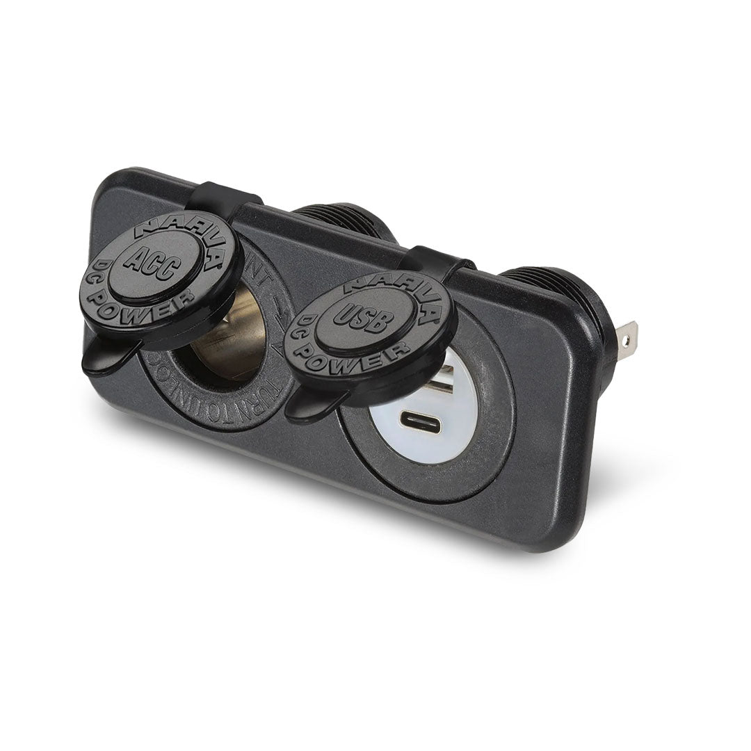 Narva 81170BL | Twin USB Socket – Flush Mount USB-A & USB-C Power Outlet (Black)