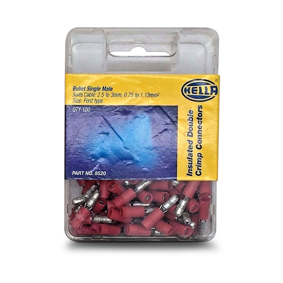 Hella 8520 | Crimp Terminal | Male Bullet Red Terminal Entry 3mm Vinyl 100 Pce