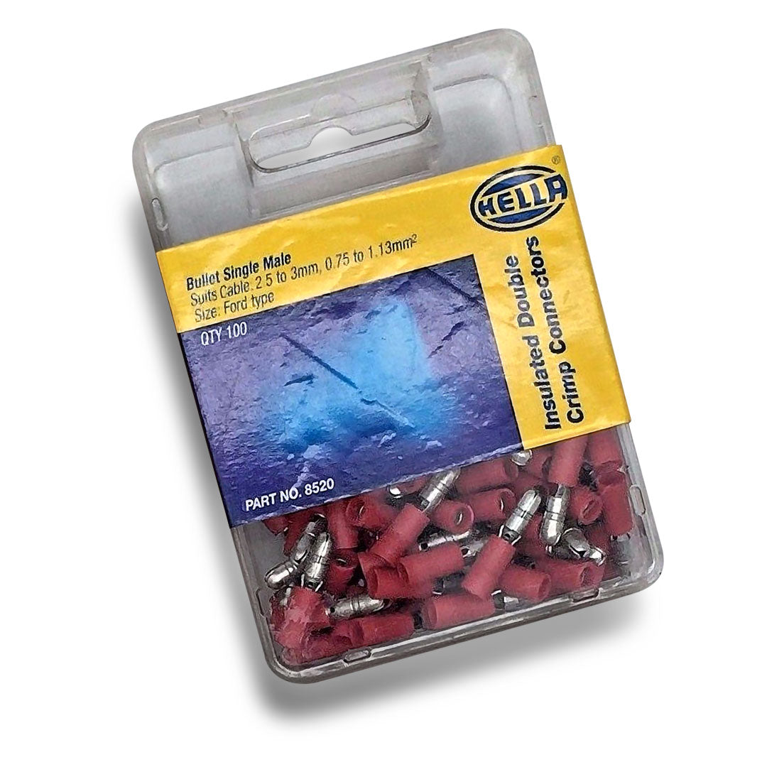 Hella 8520 | Crimp Terminal | Male Bullet Red Terminal Entry 3mm Vinyl 100 Pce