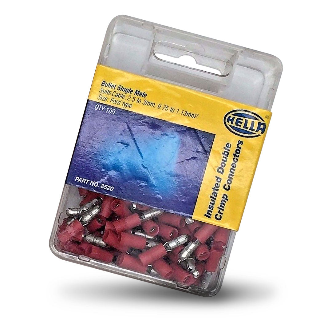 Hella 8520 | Crimp Terminal | Male Bullet Red Terminal Entry 3mm Vinyl 100 Pce