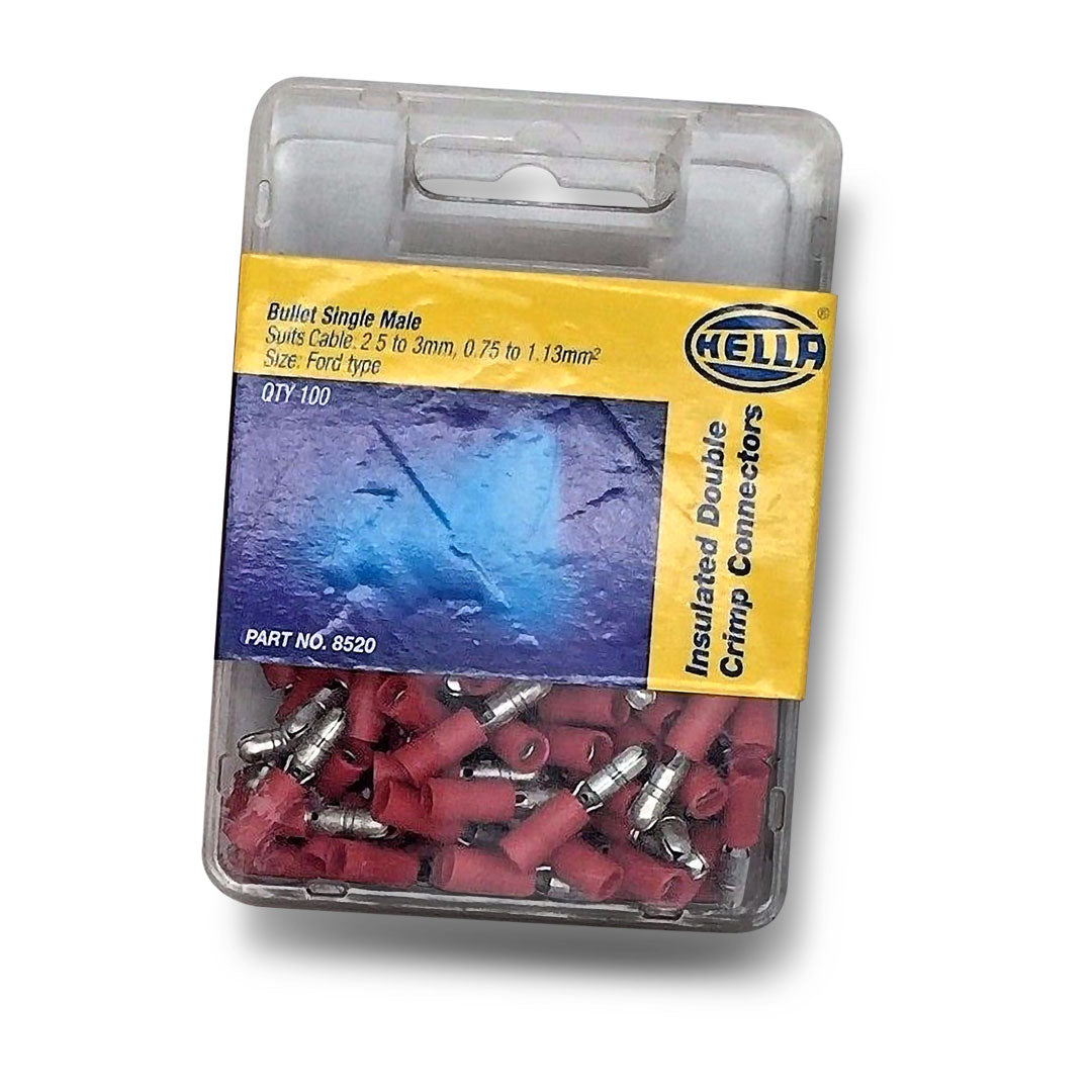 Hella 8520 | Crimp Terminal | Male Bullet Red Terminal Entry 3mm Vinyl 100 Pce