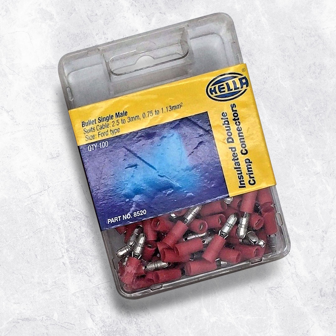 Hella 8520 | Crimp Terminal | Male Bullet Red Terminal Entry 3mm Vinyl 100 Pce