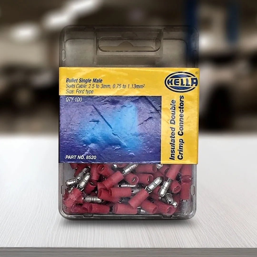 Hella 8520 | Crimp Terminal | Male Bullet Red Terminal Entry 3mm Vinyl 100 Pce