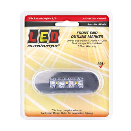 LED Autolamps 86WM 12/24V White Front Marker Clear Lens Coloured LED Blister Pack