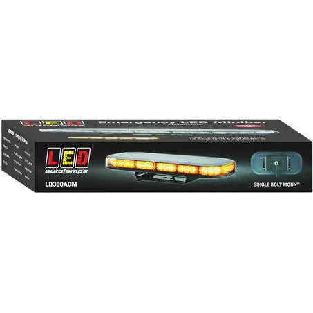 LED Autolamps LB380ACM 12/24V Amber Emergency Mini Light Bar Clear Lens With Amber LEDs 18 Selectable Flash Patterns