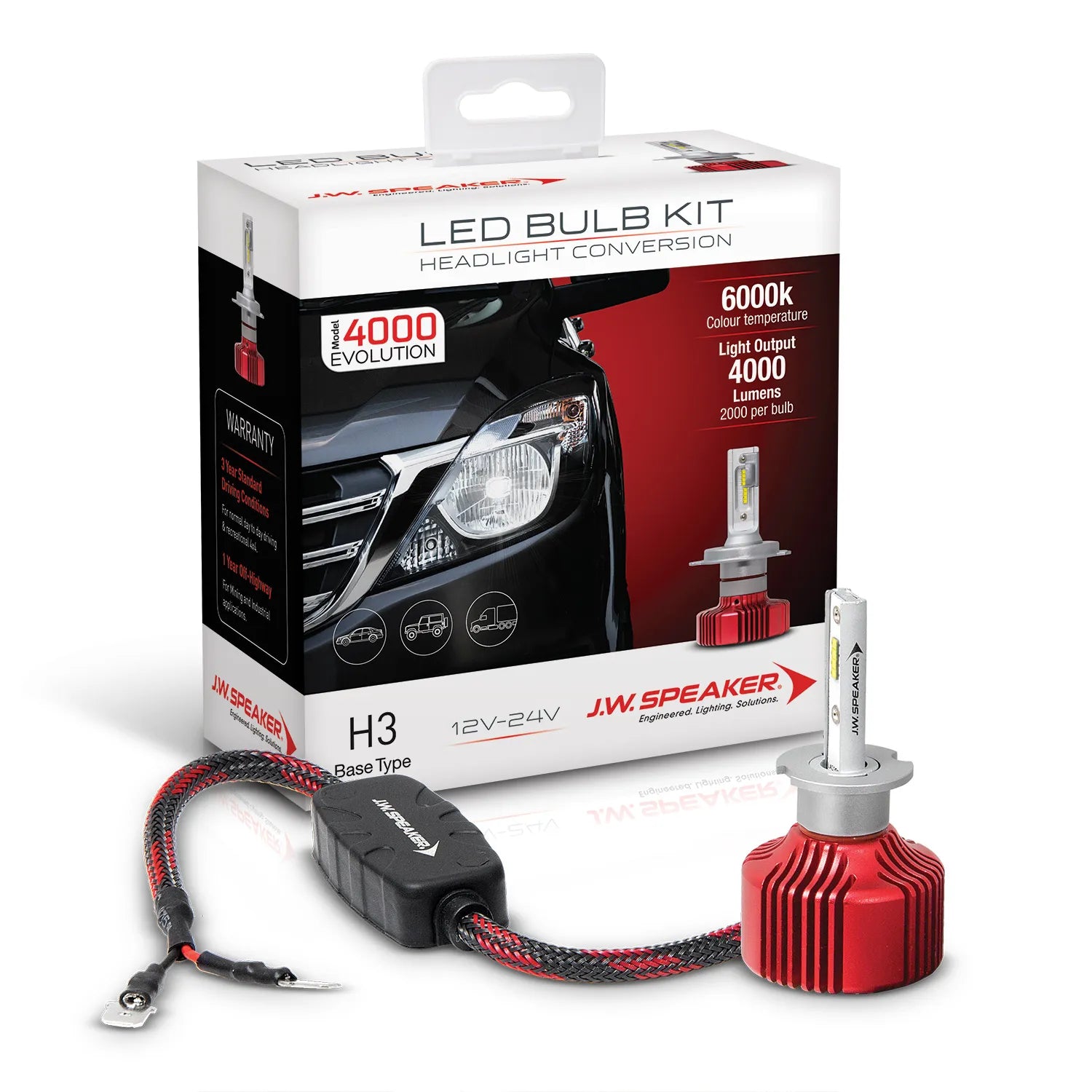 J.W. Speaker 990003 4000 LED H3 Headlight Bulb 6200K Conversion Kit