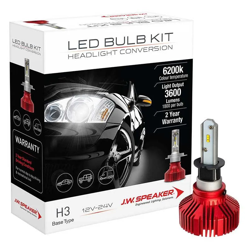 J.W. Speaker 990003D 3600 Driverless LED H3 Headlight Bulb 6200K Conversion Kit