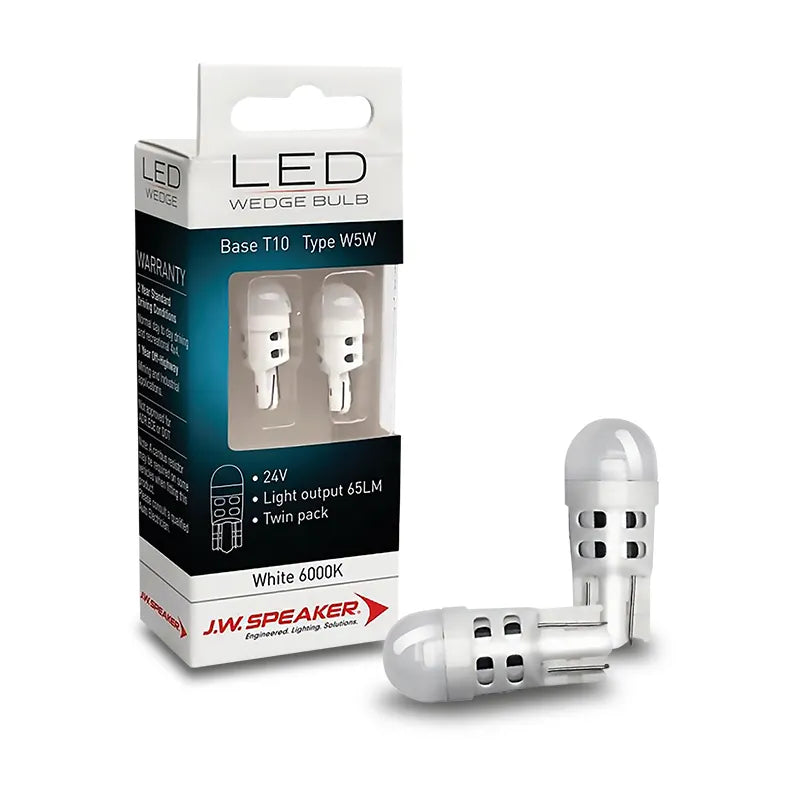 J.W. Speaker 990111 LED W5W T10 Wedge Globe Kit 65LM White 6000K 24V - Twin Pack