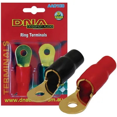 DNA AAC100 0 Gauge Ring Terminals - 1 Black & 1 Red