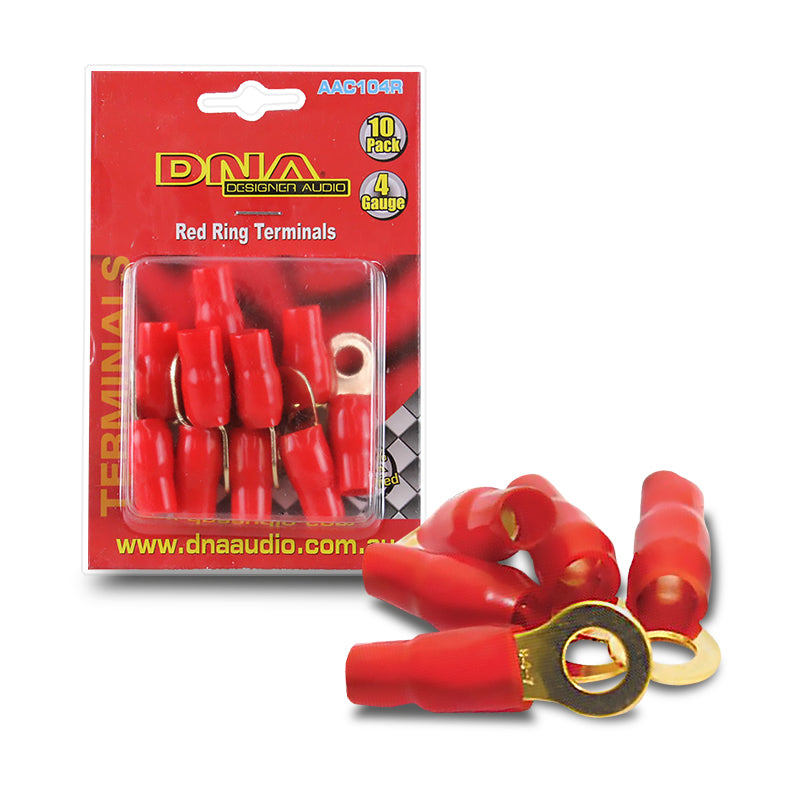 DNA AAC104R 4 Gauge Ring Terminals Red - 10 Pack
