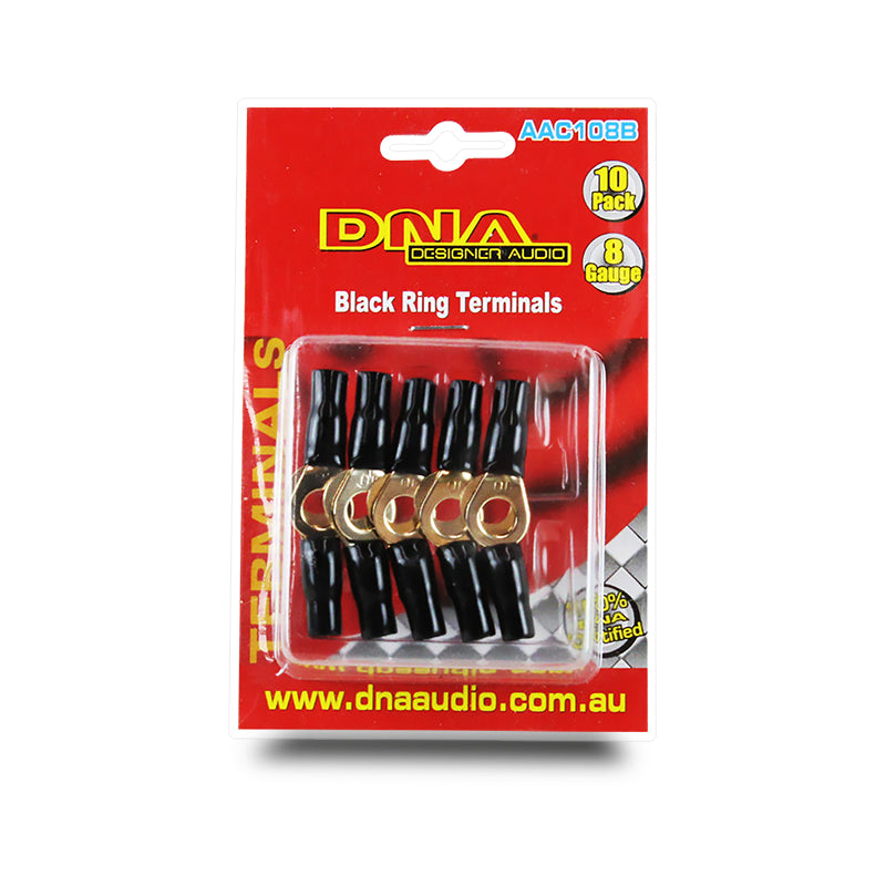 DNA AAC108B 8 Gauge Ring Terminals Black - 10 Pack