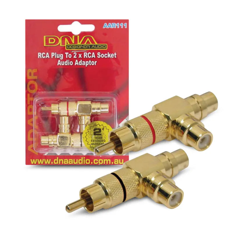DNA AAR112 RCA Slimline Plug To 2 RCA Socket Audio Adaptor - 1 Pack For 2