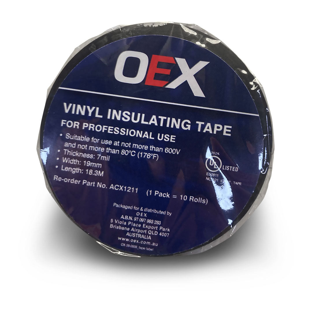 OEX ACX1211 | 19mm 18.3M Insulation Tape | Adhesive PVC 10Pkt