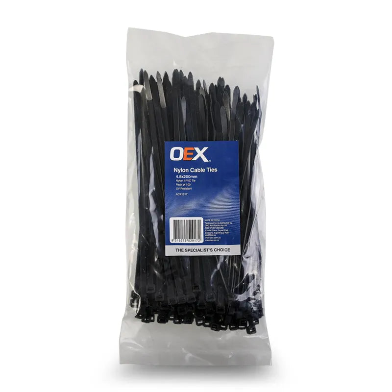 OEX ACX1317 Black Nylon Cable Ties 4.8mm x 200mm Pack of 100