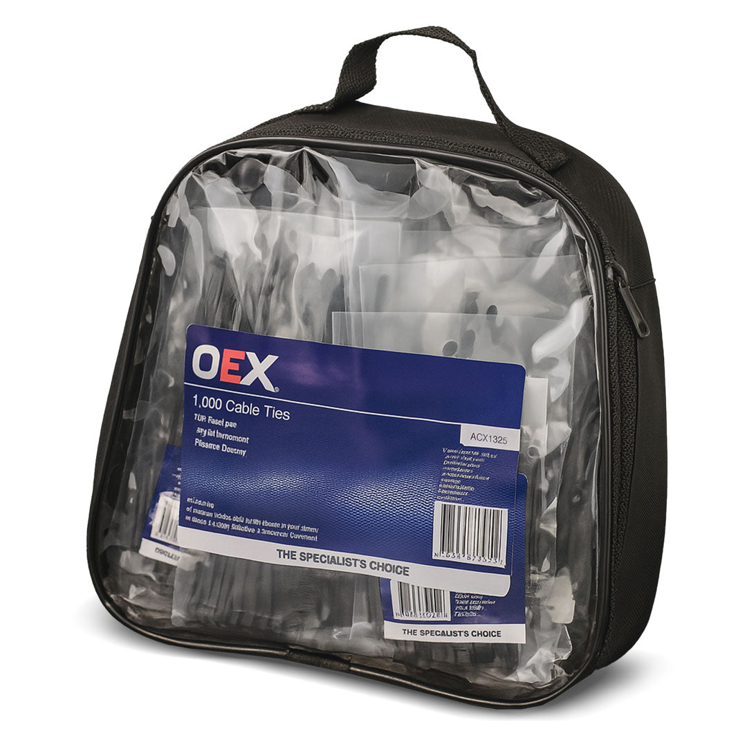 OEX ACX1325 | 1000Pc Black Nylon Cable Tie Kit – Heavy Duty, UV-Resistant, Multi-Size Assortment