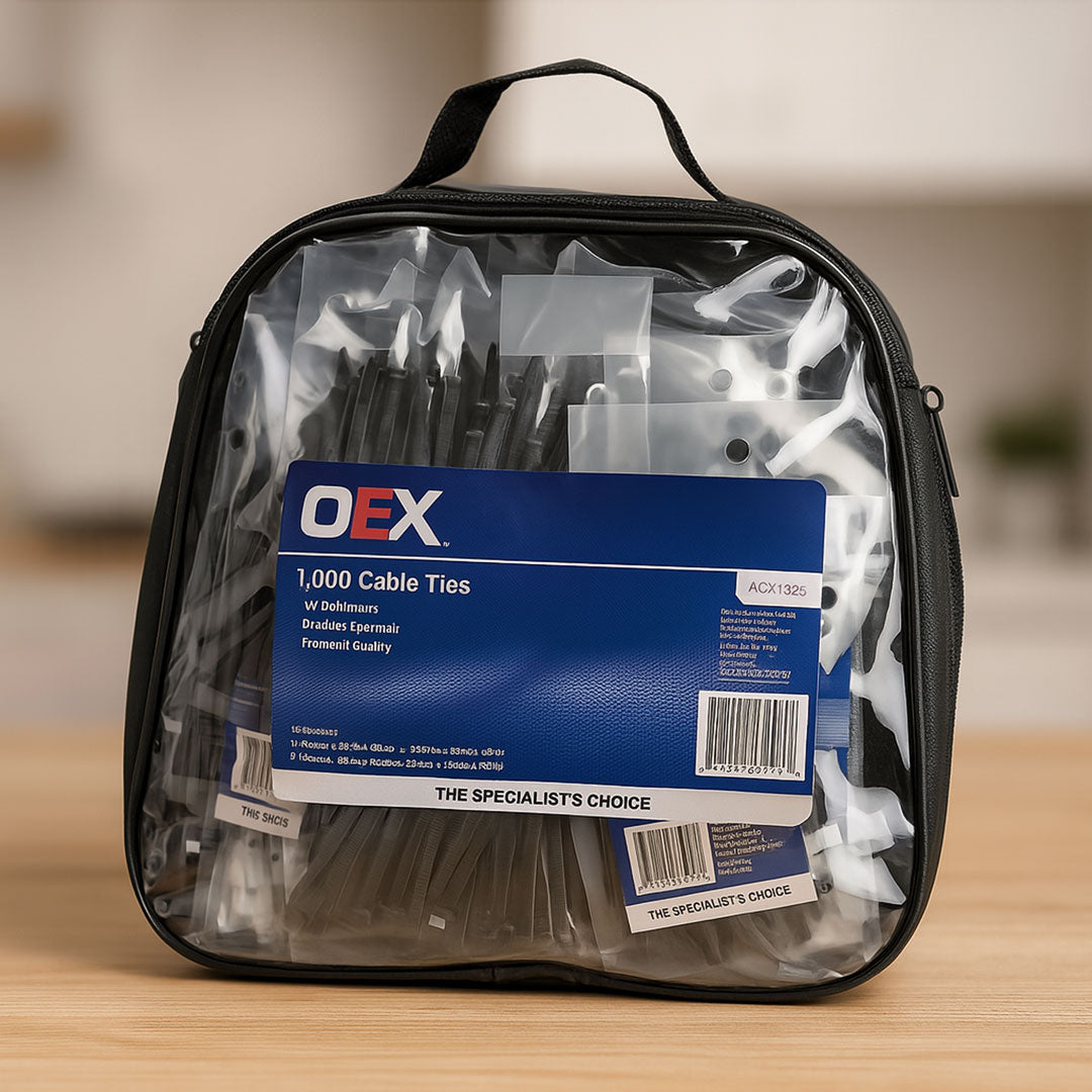 OEX ACX1325 | 1000Pc Black Nylon Cable Tie Kit – Heavy Duty, UV-Resistant, Multi-Size Assortment