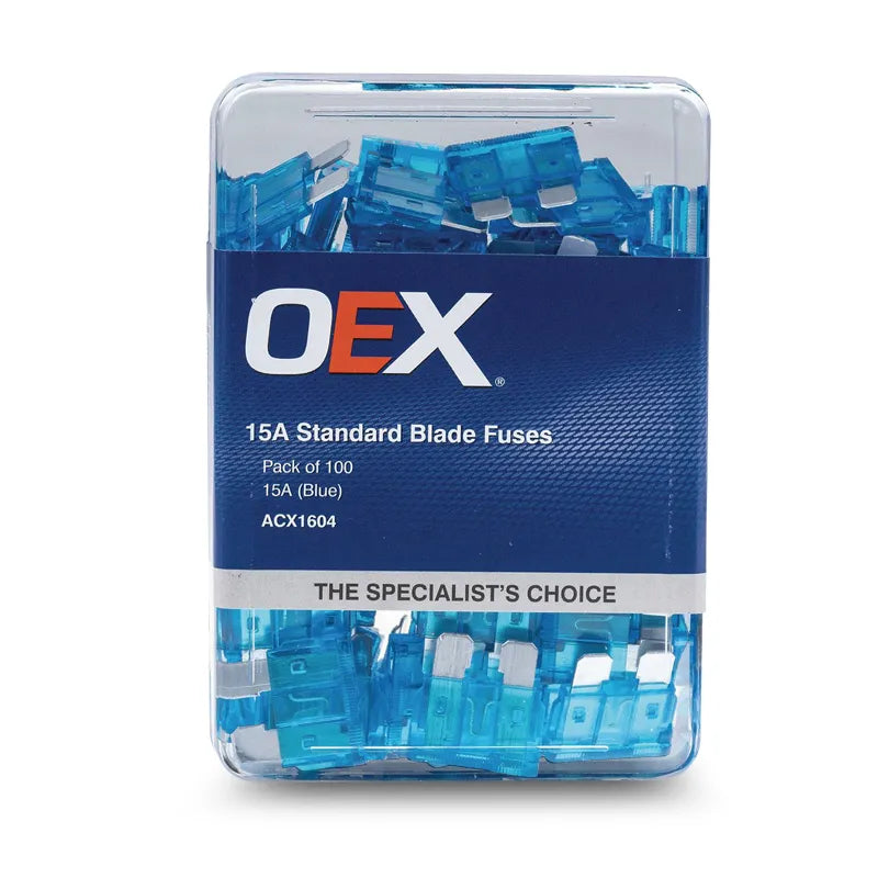 OEX ACX1604 Standard Blade Fuse 15A Blue Pack of 100