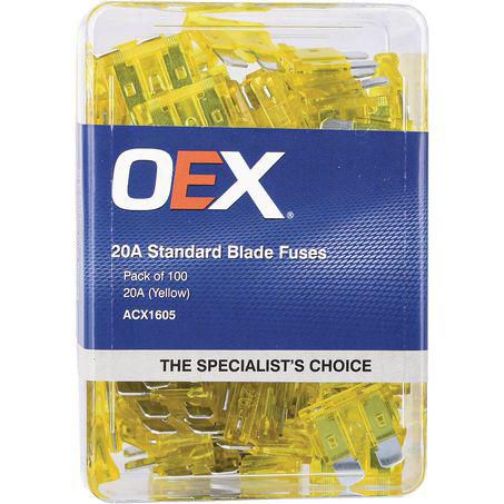 OEX ACX1605 Standard Blade Fuse, 20A Yellow - Pack of 100