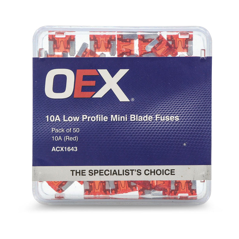 OEX ACX1643 Low Profile Mini Blade Fuse 10A Red Pack of 50