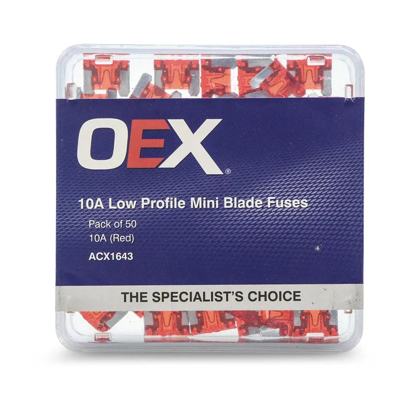 OEX ACX1643 Low Profile Mini Blade Fuse 10A Red Pack of 50