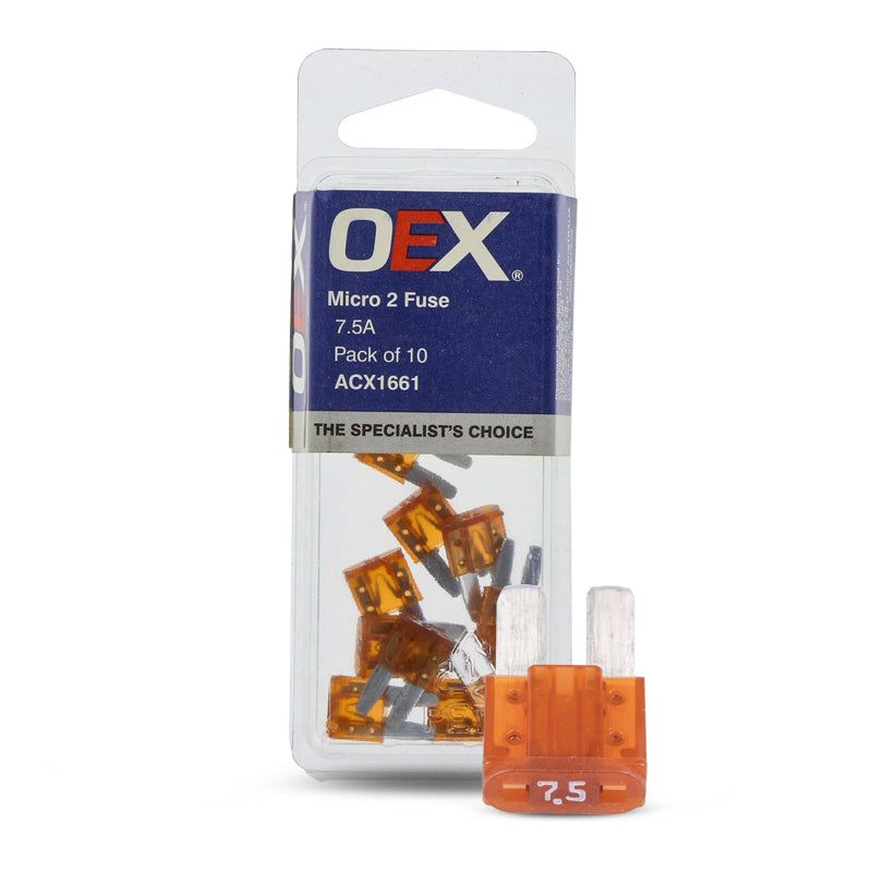 OEX ACX1661 Micro 2 Blade Fuse, 7.5A Brown - Pack of 10