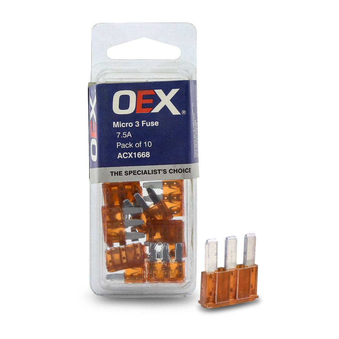 OEX ACX1668 | 7.5A Fuse | Micro 3 Blade Brown - Pack of 10