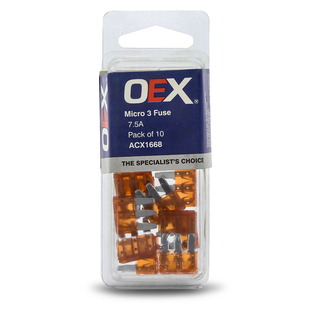 OEX ACX1668 | 7.5A Fuse | Micro 3 Blade Brown - Pack of 10