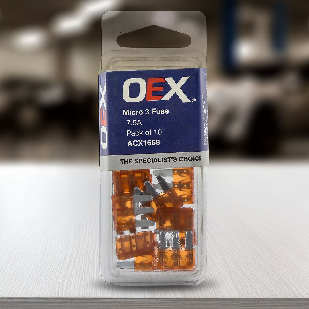 OEX ACX1668 | 7.5A Fuse | Micro 3 Blade Brown - Pack of 10