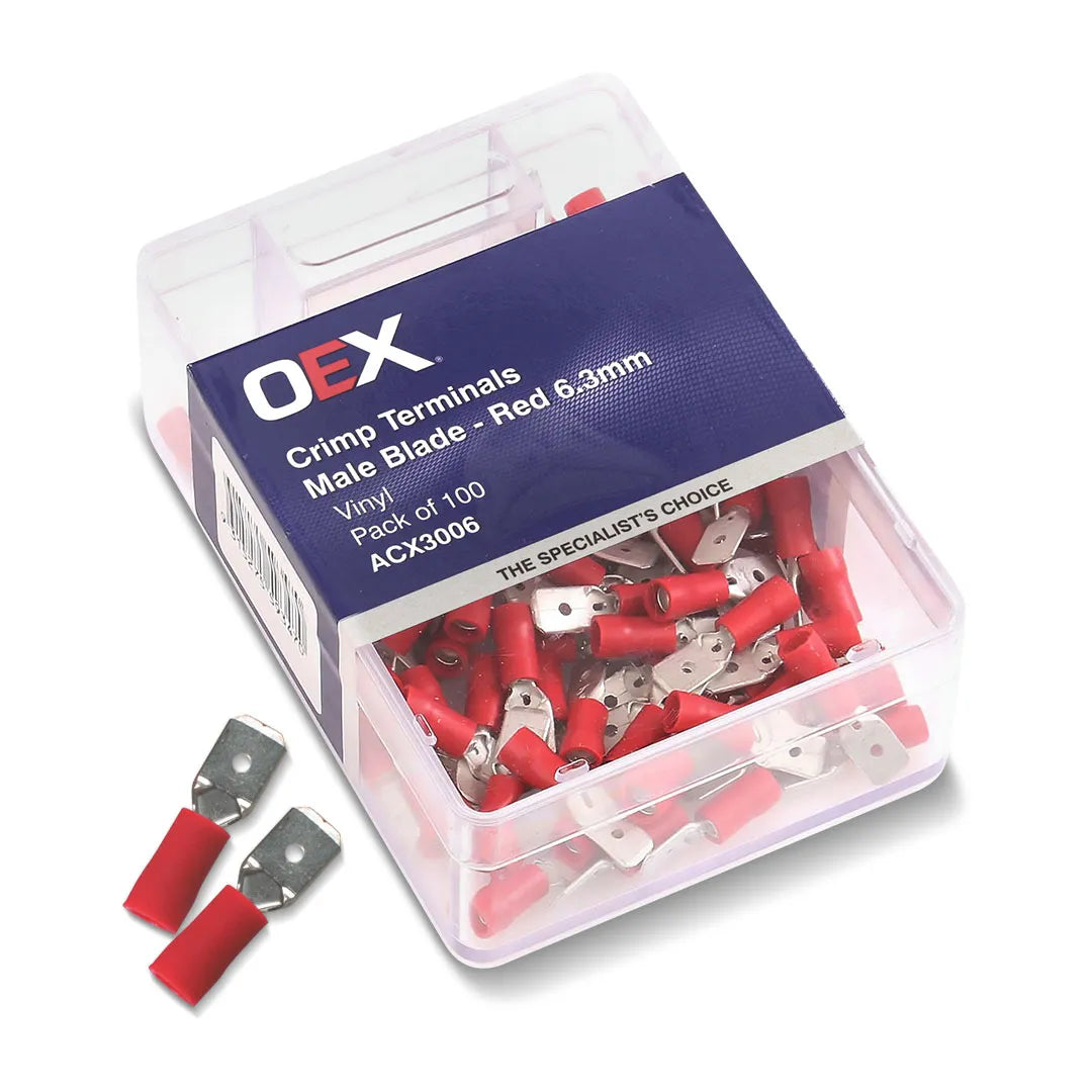 OEX ACX3006 Red Male Blade Crimp Terminals 6.3x0.8mm Vinyl Insulated 100pc Pack