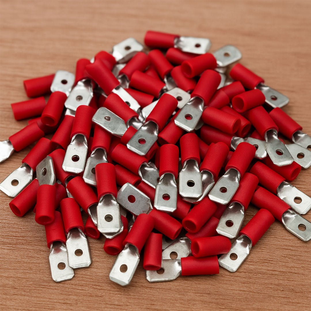 OEX ACX3006 | Red Male Blade Crimp Terminals 6.3x0.8mm – Vinyl Insulated, 100pc Pack
