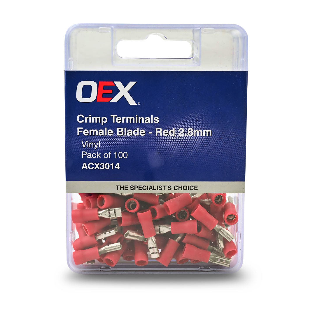 OEX ACX3014 | 2.8 x 0.8mm Terminal Blade | Female Crimp Red Terminal Entry  Vinyl 100 Pce