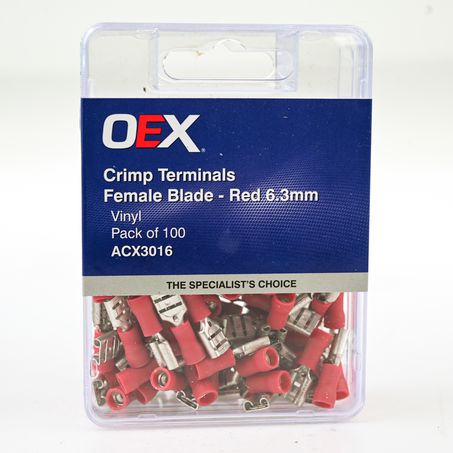 OEX ACX3016 Red Insulated Female Blade Crimp Terminals 6.3mm (100 Pack)