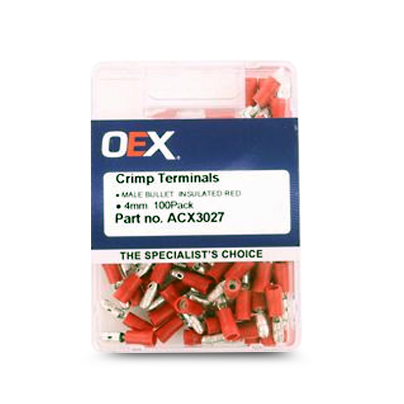 OEX ACX3027 Crimp Terminal Male Bullet Red Terminal Size 4mm Vinyl 100 Pce