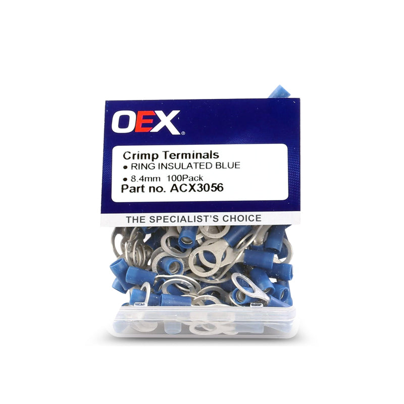 OEX ACX3056 Crimp Terminal Ring Blue ID 8.4mm Vinyl 100 Pce