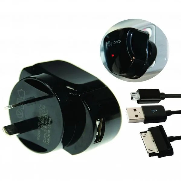 Aerpro ADM77A AC USB Home Wall Charger With Samsung 2-IN-1 30-Pin & Micro USB Cable