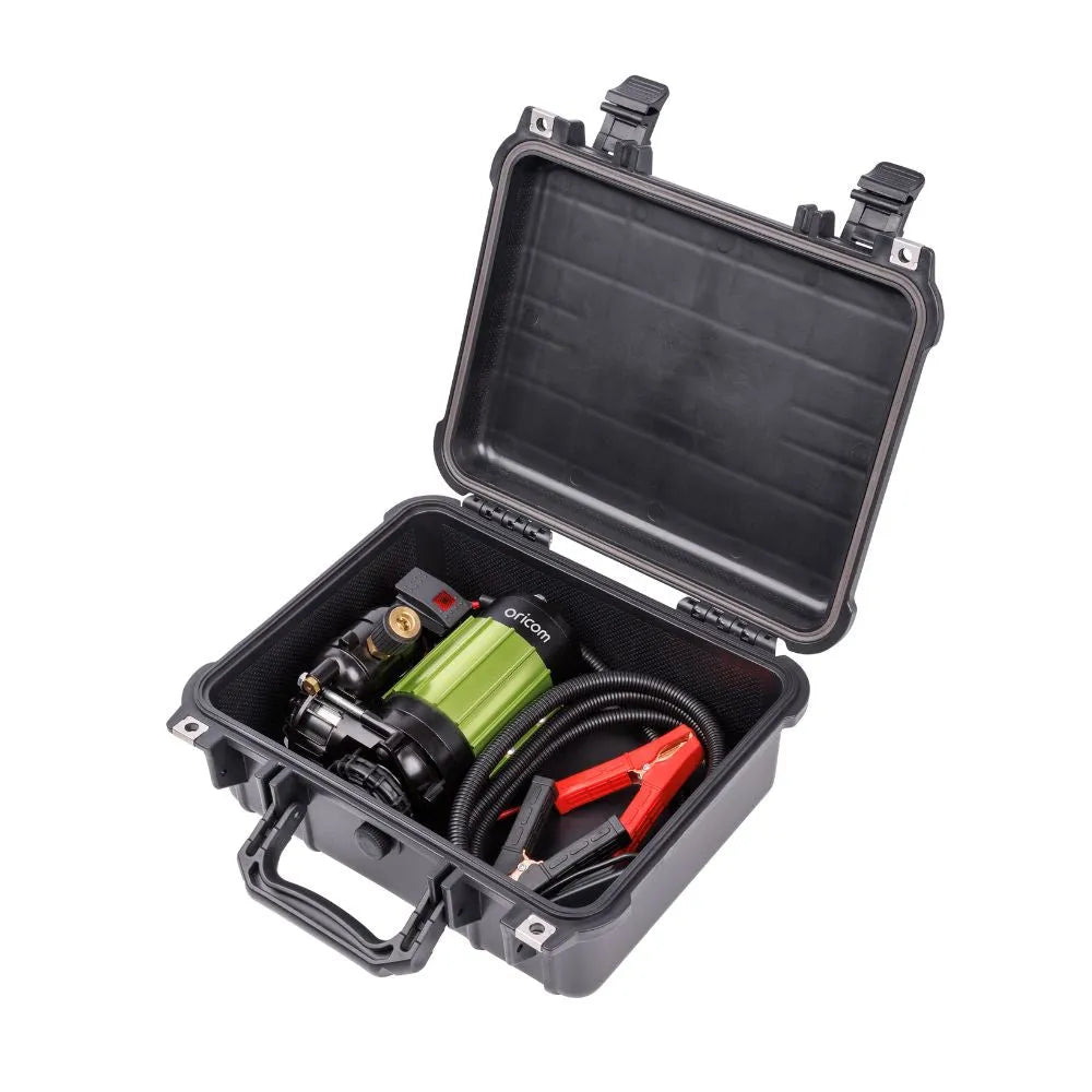 Oricom AIR30KIT Portable Air Compressor Kit with Heavy Duty Case + Twin Tyre Inflator/Deflator Combo