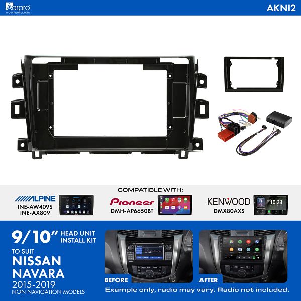 Aerpro AKNI2 Nissan Navara D23 2015-2019 9/10 Inch Head Unit Installation Kit