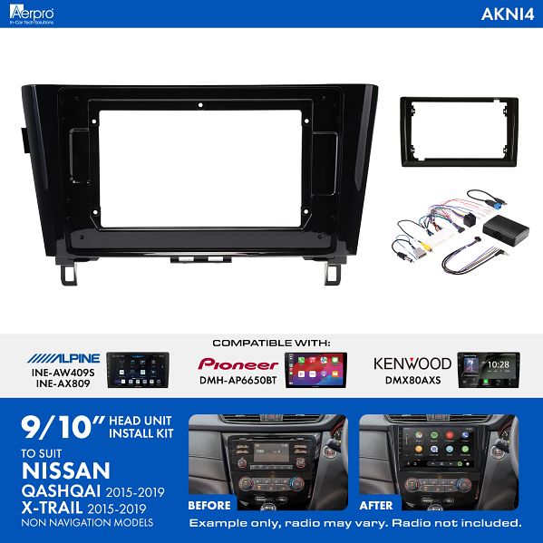 Aerpro AKNI4 Nissan Qashqai X-Trail 2015-2019 9/10 Inch Head Unit Installation Kit