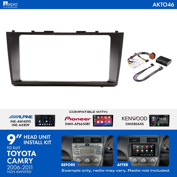 AERPRO AKTO46 9 Inch Install Kit to Suit Toyota Camry 2006-2011