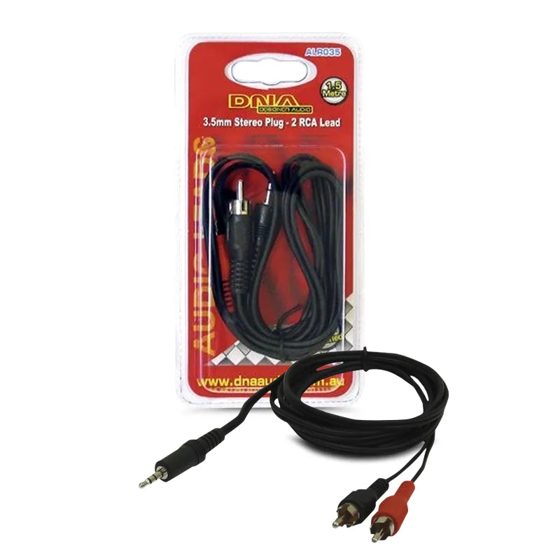 DNA ALR035 1.5m 3.5mm Stereo Plug To 2 RCA Plug Audio Lead