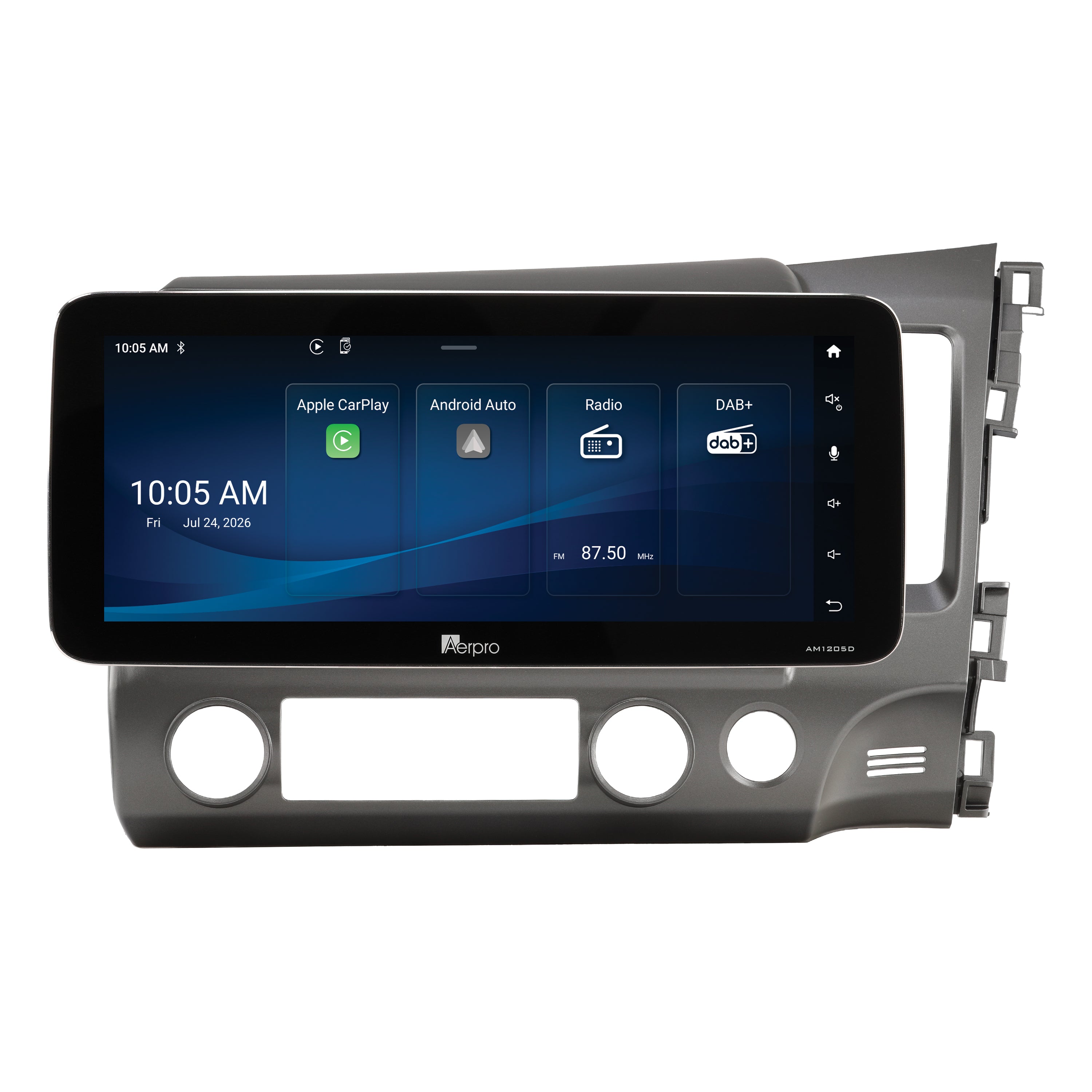 Aerpro AMTCHO8 12.3 inch head unit showing the Aerpro home screen