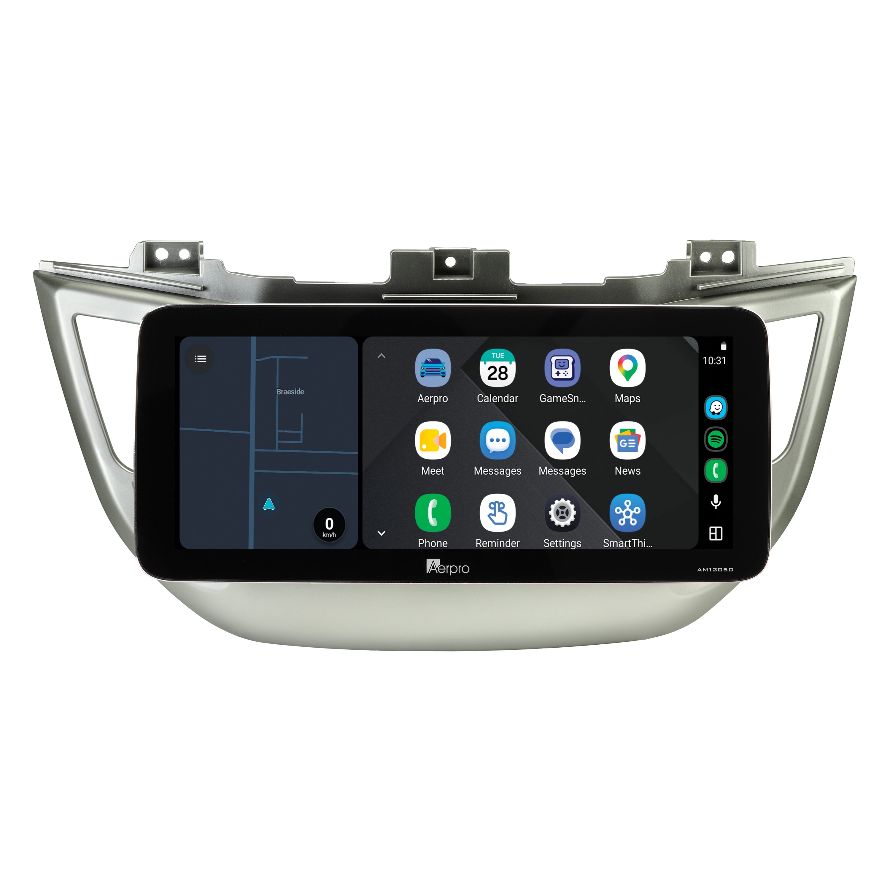 Aerpro AMTCHY12 12.3 inch screen running Android Auto split screen with a map