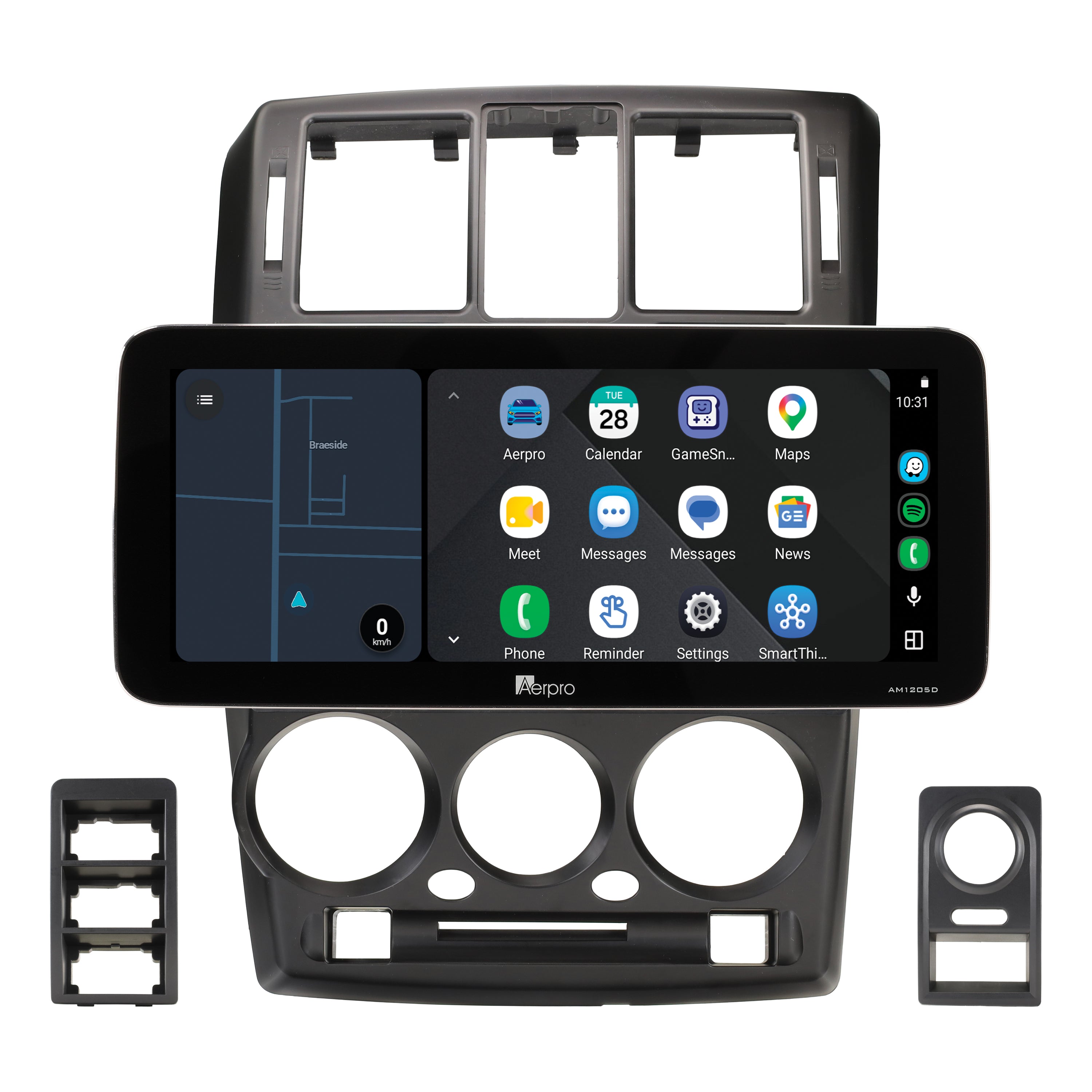 Aerpro AMTCHY15 12.3 inch screen running Android Auto split screen with a map