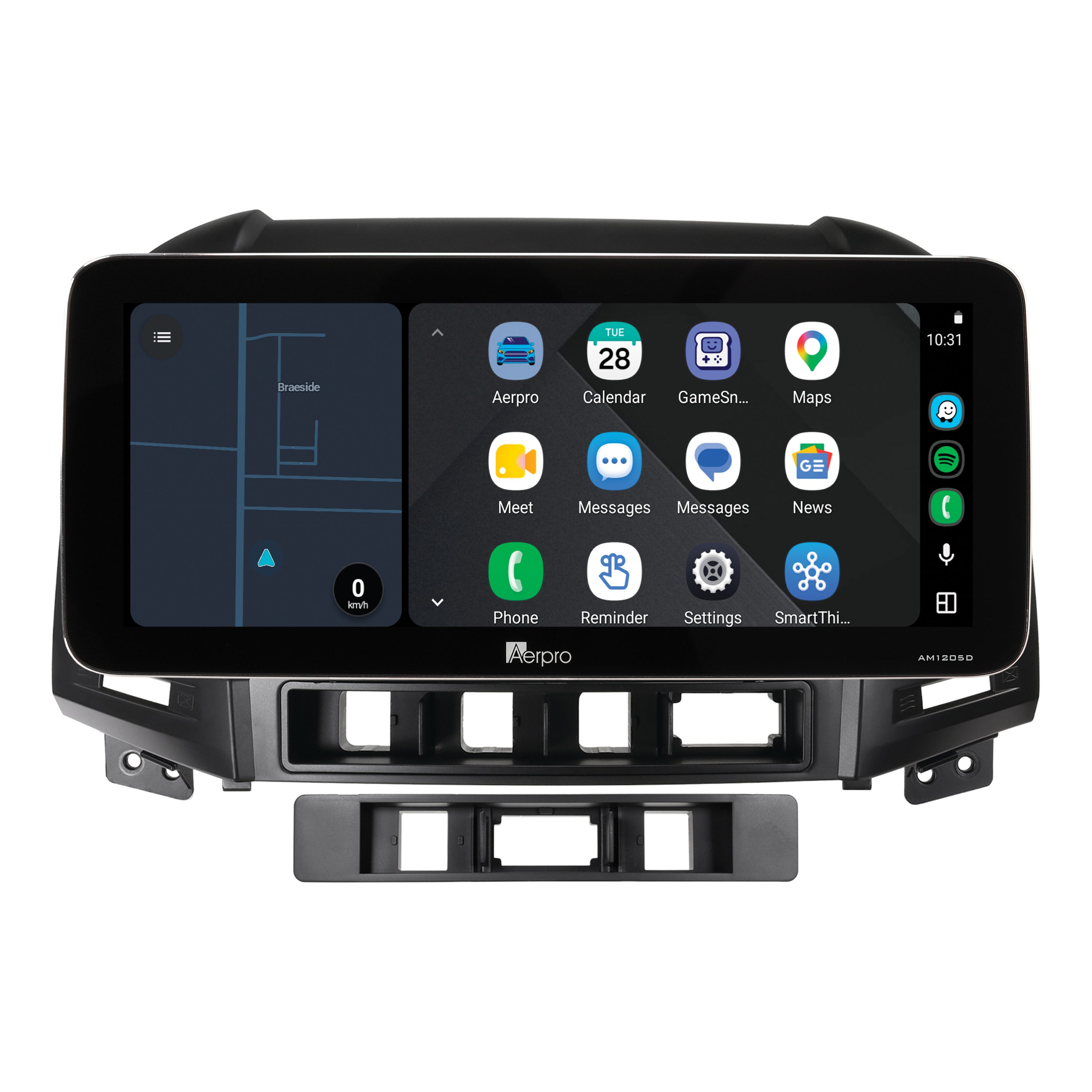 Aerpro AMTCHY19 12.3 inch screen running Android Auto split screen with a map